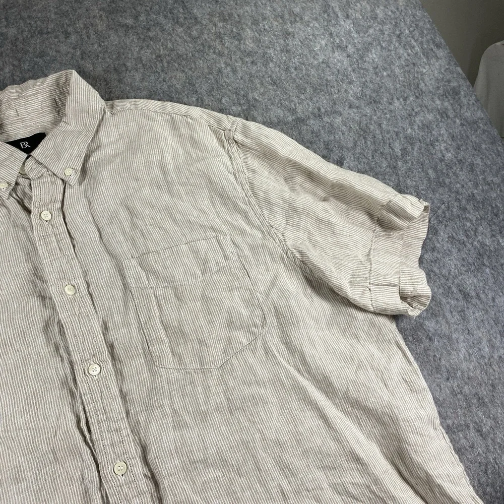 Banana Republic Linen Button Down Shirt‎ Men's XXL 2XL Striped Summer Tan